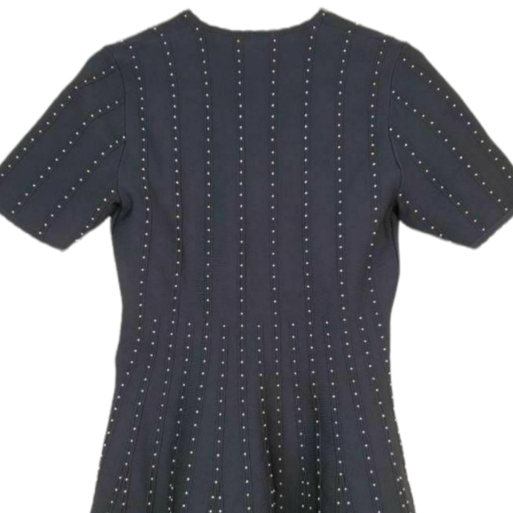 Sandro Paris Vaness Black Silver Beaded Ribbed Knitted Fit & Flare Dress S New - Picture 8 of 13